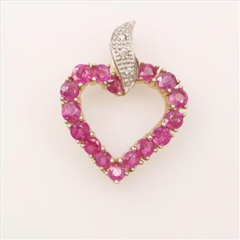 10kt Gold Diamond Ruby Heart Pendant