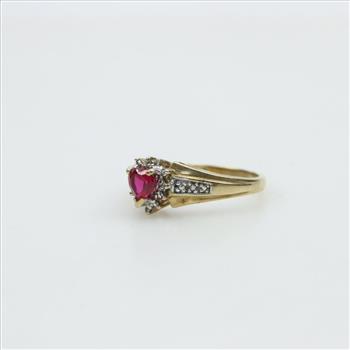 10kt Gold Diamond Ruby Heart Ring