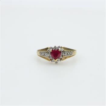 10kt Gold Diamond Ruby Heart Ring