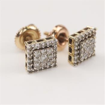 10kt Gold Diamond Square Stud Earrings