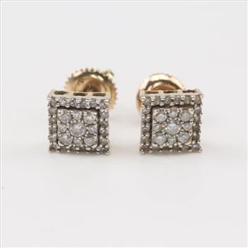 10kt Gold Diamond Square Stud Earrings
