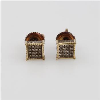 10kt Gold Diamond Square Stud Earrings
