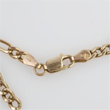 10kt Gold Figaro Chain Link Name Plate Necklace