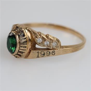 10kt Gold Green And Clear Stone Class Ring