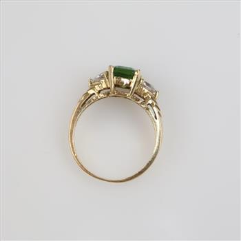 10kt Gold Green And Clear Stone Ring