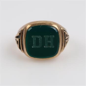 10kt Gold Green Stone Class Ring