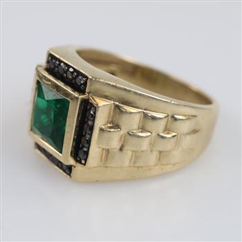 10kt Gold Green Stone Clear Stone Ring