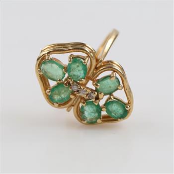 10kt Gold Green Stone Diamond Accent Ring