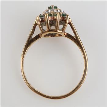 10kt Gold Green Stone Diamond Accent Ring