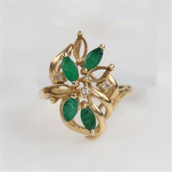 10kt Gold Green Stone Diamond Accent Ring