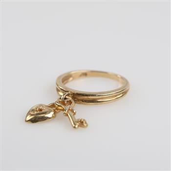 10kt Gold Heart Lock & Key Dangle Band