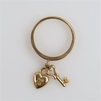 10kt Gold Heart Lock & Key Dangle Band