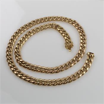 10kt Gold Hollow Curb Link Chain Necklace -Evaluated By Our Certified Gemologist-AGS/GIA