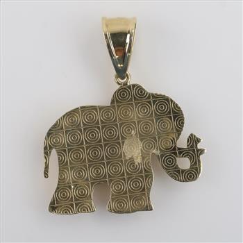 10kt Gold Hollow Elephant Clear Stone, Red Stone Accent Pendant