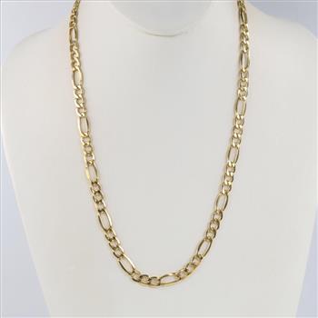 10kt Gold Hollow Figaro Chain Link Necklace