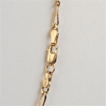 10kt Gold Hollow Figaro Chain Link Necklace