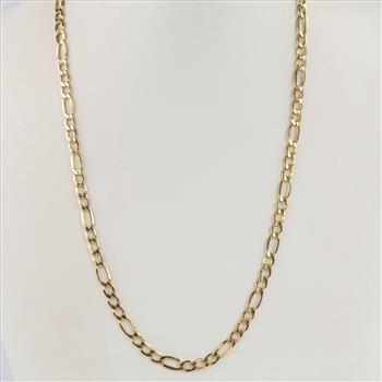 10kt Gold Hollow Figaro Chain Link Necklace