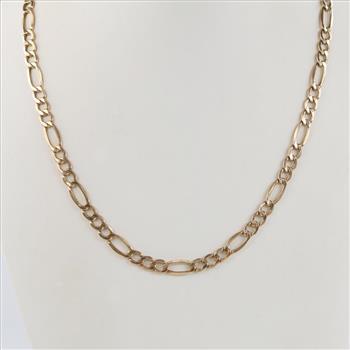 10kt Gold Hollow Figaro Chain Necklace