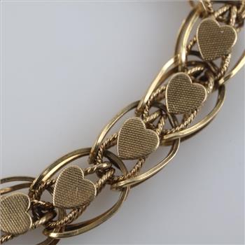 10kt Gold Hollow Heart Link Bracelet