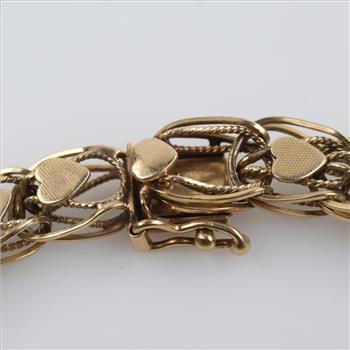 10kt Gold Hollow Heart Link Bracelet