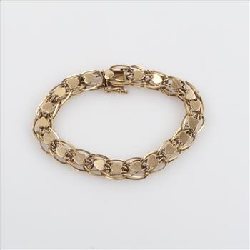 10kt Gold Hollow Heart Link Bracelet