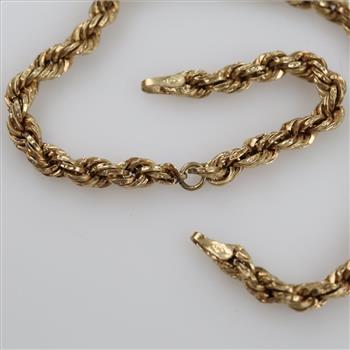 10kt Gold Hollow Rope Chain Bracelet