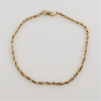 10kt Gold Hollow Rope Chain Bracelet