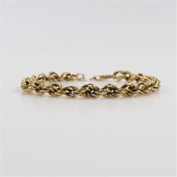 10kt Gold Hollow Rope Chain Bracelet