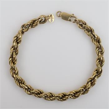 10kt Gold Hollow Rope Chain Bracelet