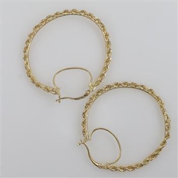 10kt Gold Hollow Rope Chain Hoop Earrings