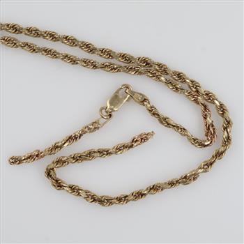 10kt Gold Hollow Rope Chain Necklace