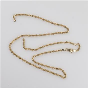10kt Gold Hollow Rope Chain Necklace