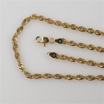 10kt Gold Hollow Rope Chain Necklace