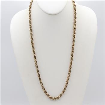 10kt Gold Hollow Rope Chain Necklace