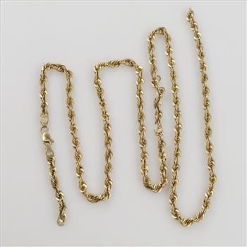 10kt Gold Hollow Rope Chain Necklace