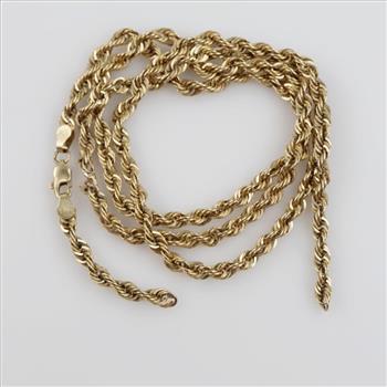 10kt Gold Hollow Rope Chain Necklace