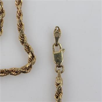 10kt Gold Hollow Rope Chain Necklace