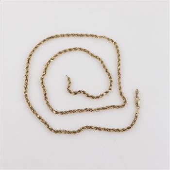 10kt Gold Hollow Rope Chain Necklace