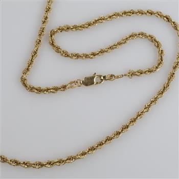 10kt Gold Hollow Rope Chain Necklace