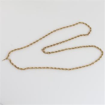10kt Gold Hollow Rope Chain Necklace