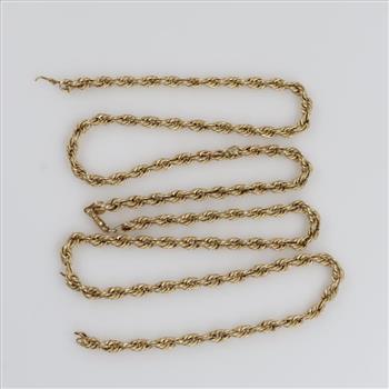 10kt Gold Hollow Rope Chain Necklace
