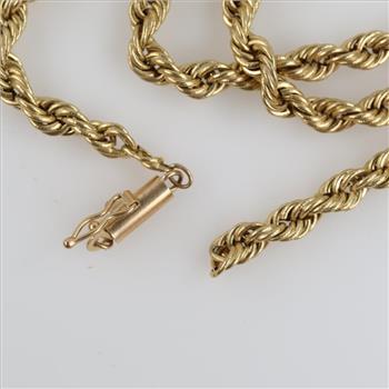 10kt Gold Hollow Rope Chain Necklace