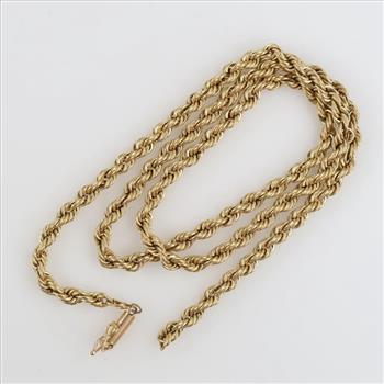 10kt Gold Hollow Rope Chain Necklace