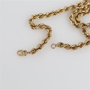 10kt Gold Hollow Rope Chain Necklace