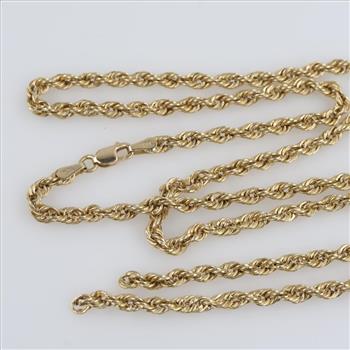 10kt Gold Hollow Rope Chain Necklace