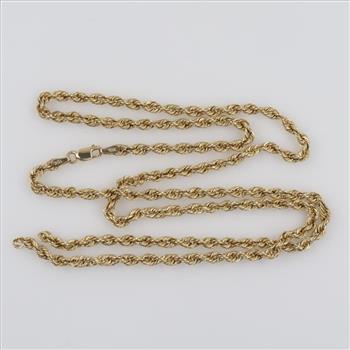 10kt Gold Hollow Rope Chain Necklace