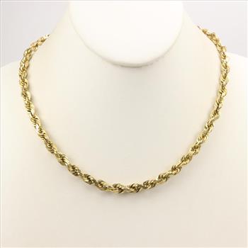 10kt Gold Hollow Rope Chain Necklace