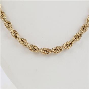 10kt Gold Hollow Twisted Rope Chain Link Necklace