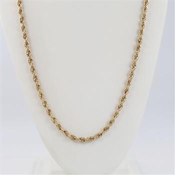10kt Gold Hollow Twisted Rope Chain Link Necklace