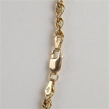 10kt Gold Hollow Twisted Rope Chain Necklace